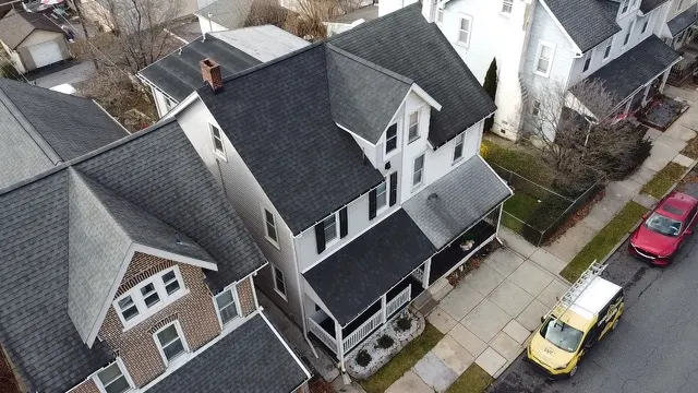 Front View of Lehigh Valley Row Houses with Shingle Roofs